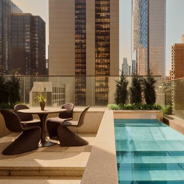 Two-bedroom home with private pool overlooking Manhattan skyline at Aman New York.