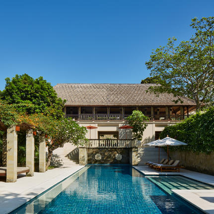 Five-bedroom villa with lap pool and open-air pavilion at Aman Villas at Nusa Dua, Bali.