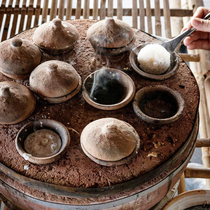 Traditional pottery vessels displayed at Amanoi, Vietnam.