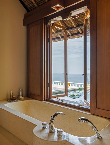 Bathtub with ocean views at Amankila resort, Indonesia.