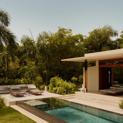 Casita exterior with plunge pool and manicured gardens at Amanera resort.