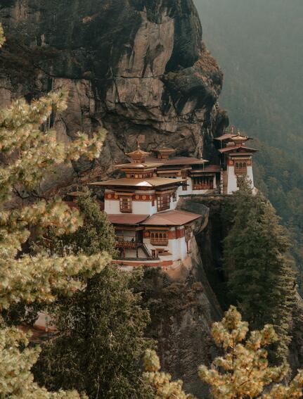 Tiger's Nest monastery perched on a cliff at Amankora Paro Lodge, Bhutan.