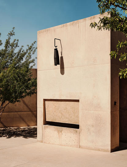 Mesa-facing pool suite exterior at Amangiri with cream stone walls and desert landscape.