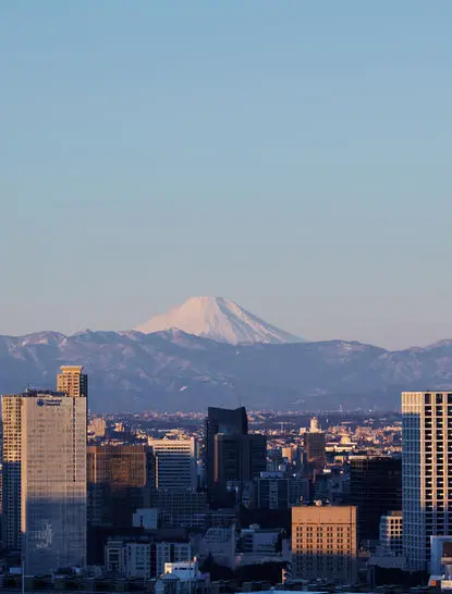 Vista de Tokio al atardecer con el Monte Fuji al fondo, desde Aman Tokyo.