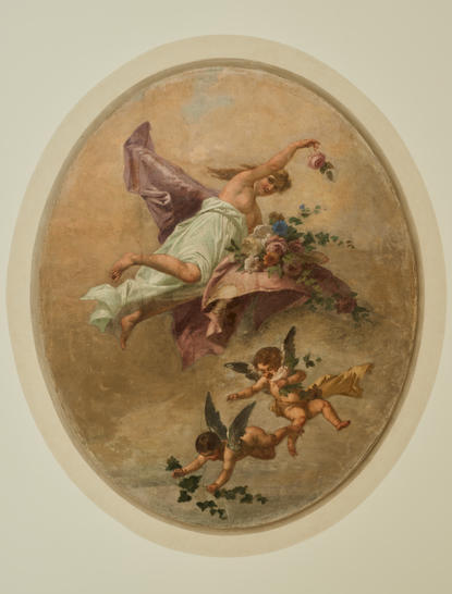 Affresco raffigurante uccelli tra rami fioriti, camera da letto, Aman Venice.