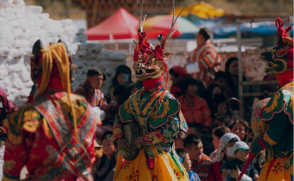 Bhutanese people in traditional dress at a Bumthang festival, Amankora.