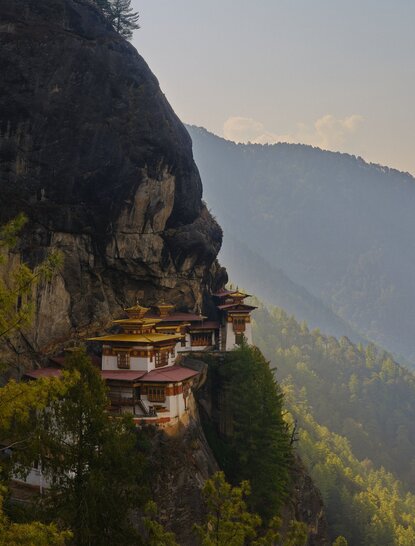 Tigers Nest Monastery clinging to a cliff edge in the Bhutanese mountains at Amankora.