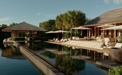 Villa 8 pool and pavilion overlooking turquoise waters at Amanyara, Turks & Caicos.