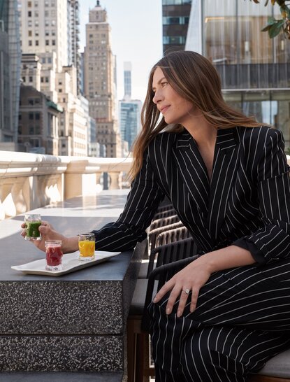 Maria Sharapova enjoys breakfast overlooking Manhattan at Aman New York.