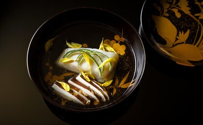 Whisky served over ice in a glass at Aman Kyoto.