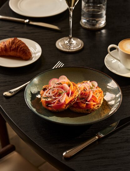 Smoked salmon and pastry breakfast plate at Aman New York.