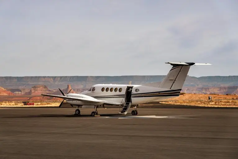 Private aircraft on runway at Amangiri resort, USA, for national parks excursions.