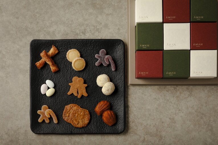 Festive kobako display of Japanese sweets and seasonal treats at Aman Tokyo.