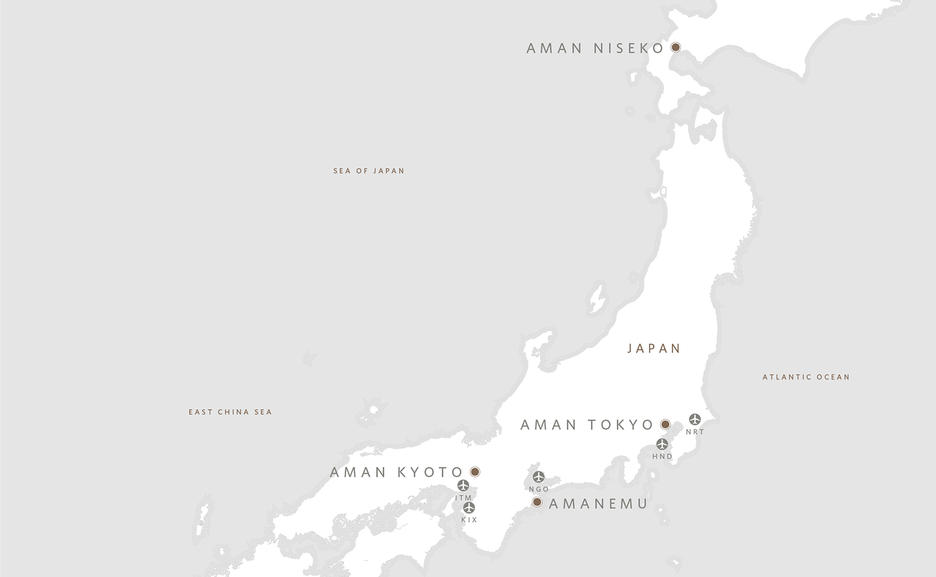 Aman map, Japan, Getting here