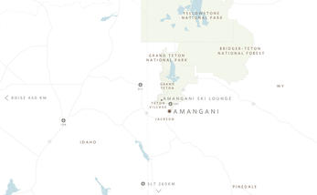 Map showing the location of Amangani in Wyoming, USA.