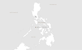 Zoomed-out map showing Amanpulo's location within the Philippines archipelago.
