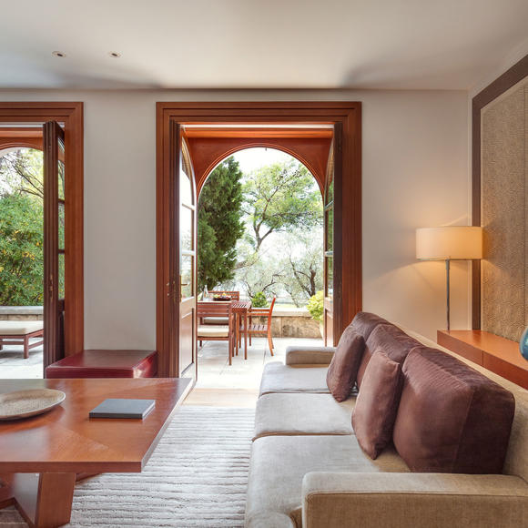 Living area, Queen Marija Suite, Aman Sveti Stefan, Montenegro