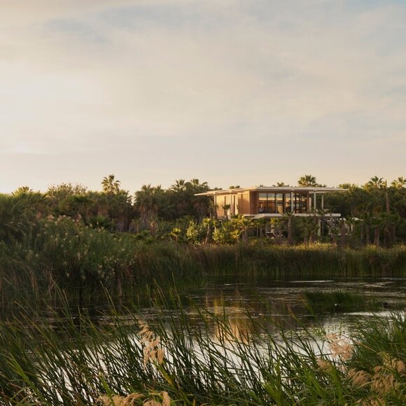 Elevated casita at Amanvari surrounded by lush vegetation and waterfront views in Mexico.