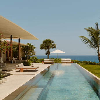 Two-bedroom Casa at Amanera with infinity pool overlooking tropical coastline.